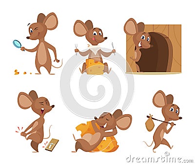 Mouse character. Funny cartoon mice. Vector clipart isolated on white Vector Illustration