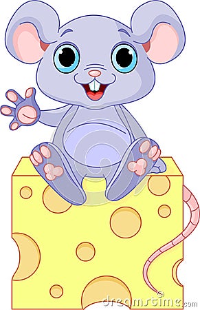 Mouse on cheese Vector Illustration