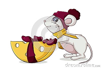 Mouse with cheese gift Vector Illustration