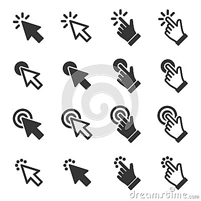 Mouse Click Cursor Arrow and Hand Icons Set. Vector Vector Illustration