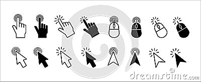 Mouse click cursor icon set. Hand finger and arrow cursor pointer symbol icons vector set. Assorted mouse click cursor pointer Cartoon Illustration