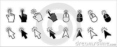 Mouse click cursor icon set. Hand finger and arrow cursor pointer symbol icons vector set. Assorted mouse click cursor pointer Cartoon Illustration