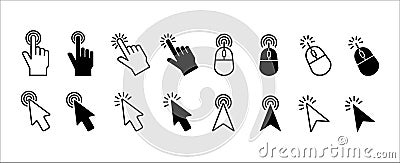 Mouse click cursor icon set. Hand finger and arrow cursor pointer symbol icons vector set. Assorted mouse click cursor pointer Cartoon Illustration