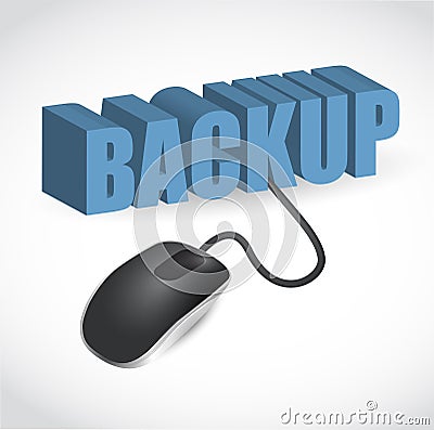 Mouse is connected to the blue word BACKUP Cartoon Illustration