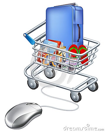 Mouse connected to holiday shopping cart Vector Illustration
