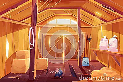 Mouse in farm barn house. Fieldmouse in ranch Vector Illustration