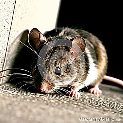 Mouse, gray and white fir, thick whiskers and big black eyes Stock Photo