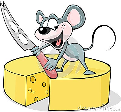 Mouse holding a cheese knife - vector Vector Illustration