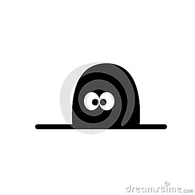 Mouse in hole in wall. Character with eyes in dark. Vector Illustration