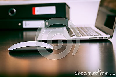 Mouse with laptop office Stock Photo