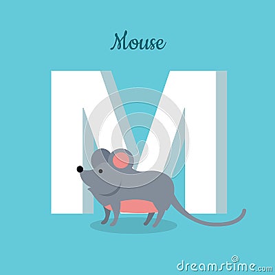 Mouse with Letter M Isolated. ABC, Alphabet. Vector Illustration