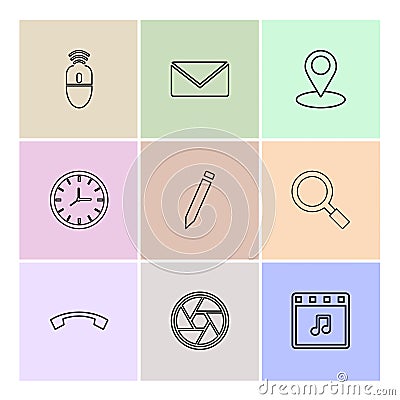 mouse, message ,navigation , search , music , clock , pencil , c Vector Illustration