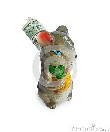 Money. Mouse a money-box with money Stock Photo