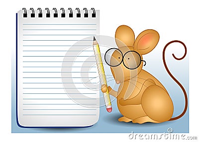 Mouse Pencil and Notebook Cartoon Illustration