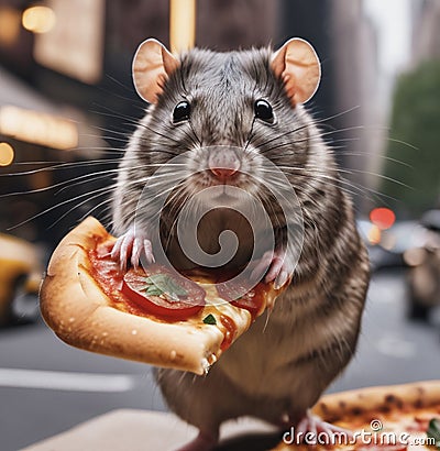 Mouse with Pizza Slice Stock Photo