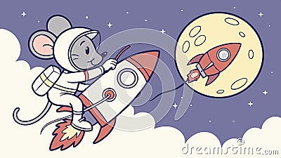 Mouse on rocket with stars, celestial travel design element vector design Generative AI Vector Illustration