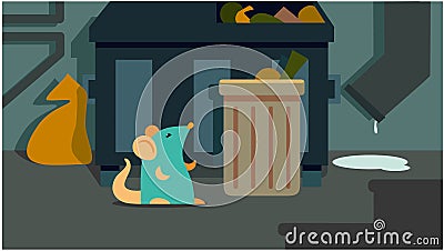Mouse sits in the garbage can Vector Illustration