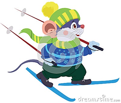 mouse skier Vector Illustration