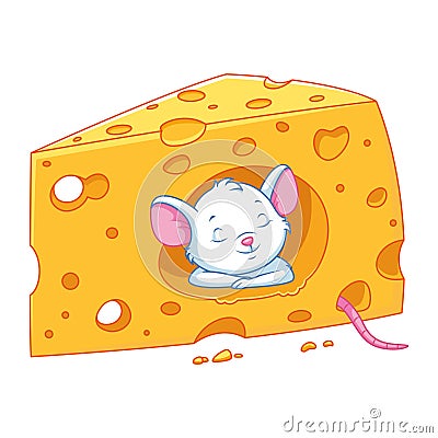 Mouse sleeping in cheese cartoon illustration Vector Illustration