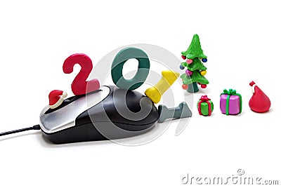 Mouse, Text 2011, Christmas Tree and Gifts - 2 Stock Photo