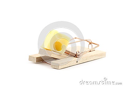 Mouse trap with cheese isolated Stock Photo