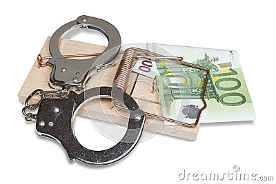 Mouse trap, handcuffs and Euro money Stock Photo