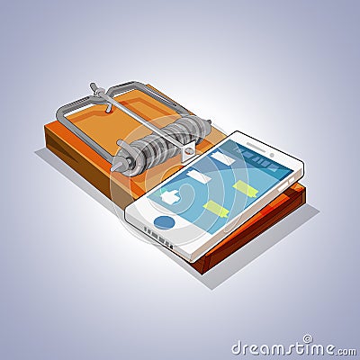 Mouse trap with mobile phone. social media and internet addiction Vector Illustration