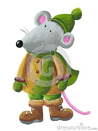 Mouse in winter clothes Cartoon Illustration