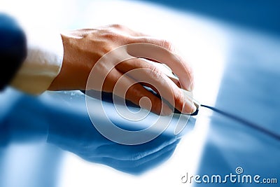 Mouse work hand Stock Photo