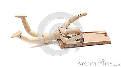Mousetrap captured wooden doll Stock Photo