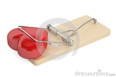 Mousetrap heart trapped, 3D Stock Photo