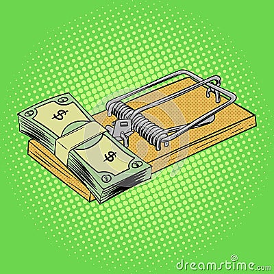 Mousetrap with money pop art style vector Vector Illustration