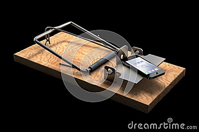 Mousetrap with phone on black Cartoon Illustration