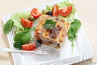 Moussaka high angle Stock Photo