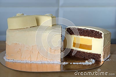 Mousse Cake Mango Passion Fruit Stock Photo