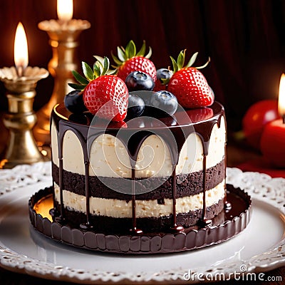 Mousse Cake , traditional popular sweet dessert cake Stock Photo