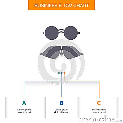 moustache, Hipster, movember, glasses, men Business Flow Chart Design with 3 Steps. Glyph Icon For Presentation Background Vector Illustration