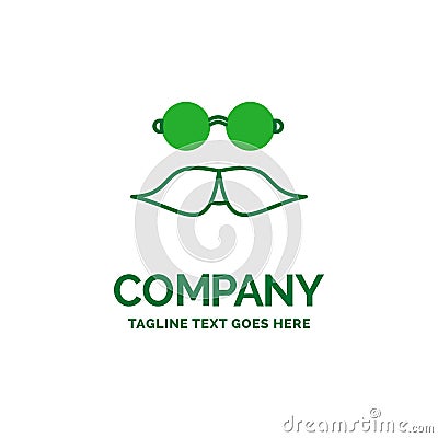 moustache, Hipster, movember, glasses, men Flat Business Logo te Vector Illustration