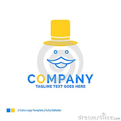 moustache, Hipster, movember, hat, men Blue Yellow Business Logo Vector Illustration