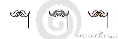 Moustache on a stick different style icon set Vector Illustration