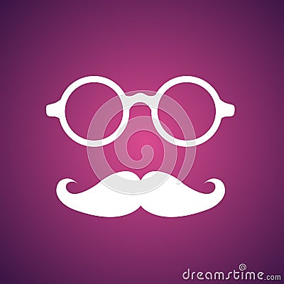 Moustaches and eyeglasses icon on the violet background. Vector Illustration