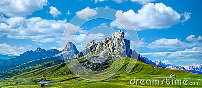 Moutain aerials Passo Giau road to the mountain, Mountain road in Italy Alps, Passo Giau area in the Italian Dolomites popular Stock Photo