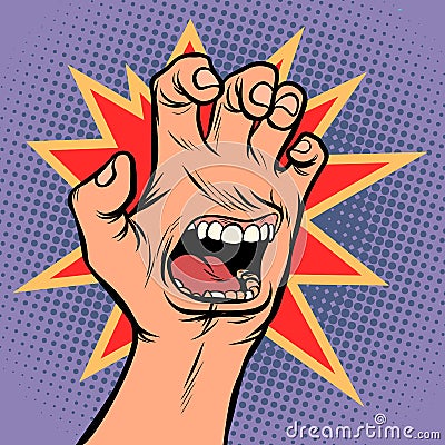 Mouth emotion anger hand scratch gesture Vector Illustration