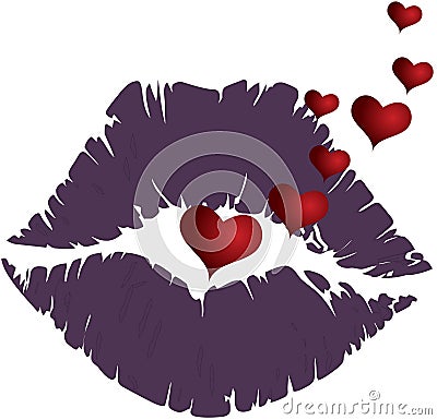 Mouth sensual lips with many hearts Vector Illustration