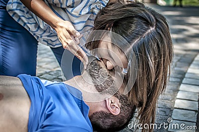 Mouth to mouth procedure Stock Photo