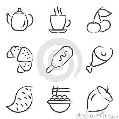 Healthy Food and Drinks Doodle Icons Pack Vector Illustration