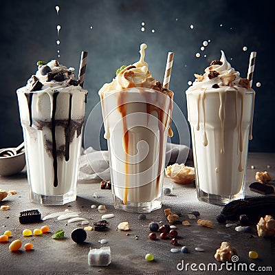 Mouth-watering milkshakes a triple sweet experience Stock Photo