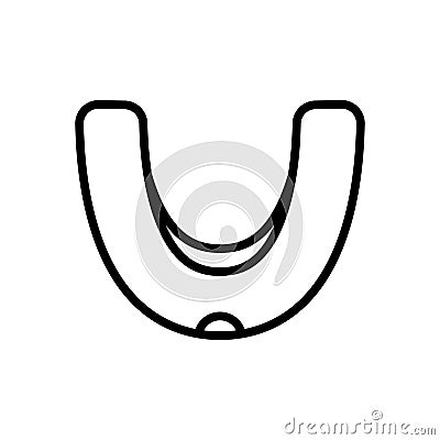Mouthguard icon. Linear logo of bruxism treatment. Black simple illustration of dental tool for protection of boxer`s teeth, Vector Illustration