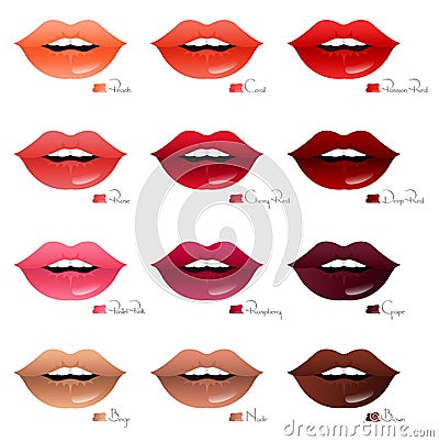 Mouths with different shades of lipsticks Vector Illustration
