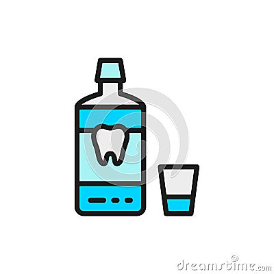 Mouthwash, mouth rinse, dental care flat color line icon. Vector Illustration